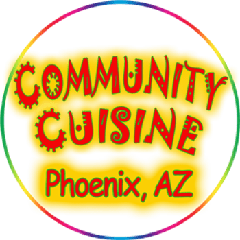 A colorful logo for community cuisine in phoenix, az.