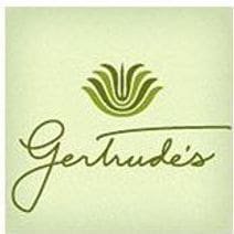 Logo for Gertrudes featuring elegant green script text and a stylized green abstract plant or flower above the name, set against a light green background.