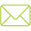 A simple green outline of an envelope icon on a black background, symbolizing email or messaging.